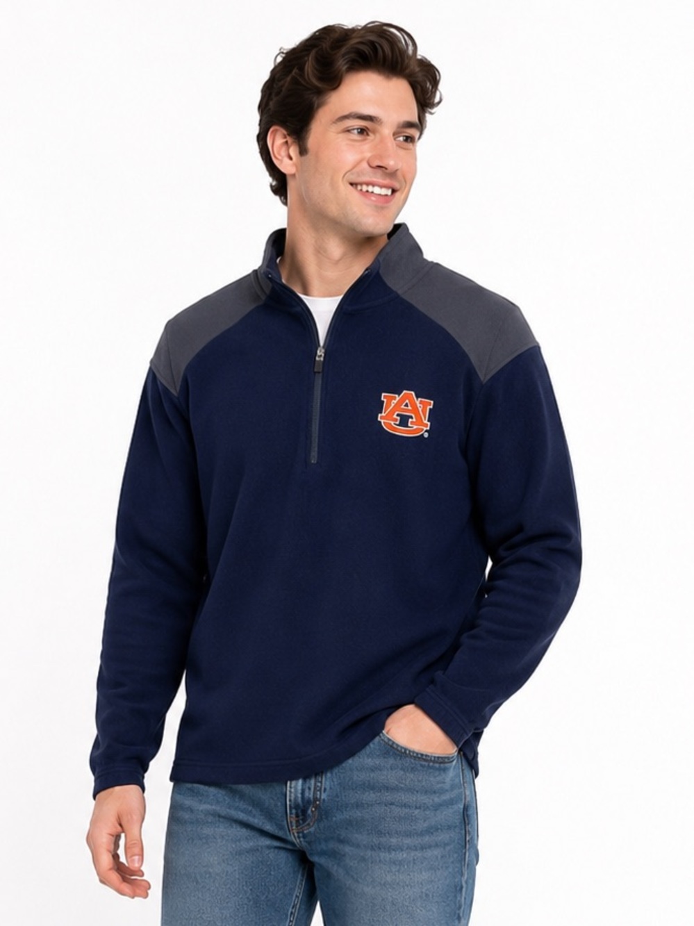 Knights Apparel Auburn Tigers Fleece Quarter Zip Pullover Navy Gray Men’s Large